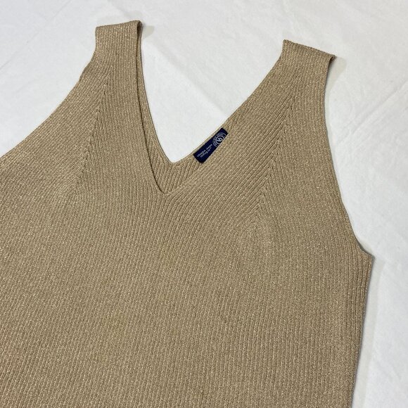 Venezia Jeans Co Gold Metallic Rib Knit Tank Sleeveless V-Neck Shimmer Top Lurex - Picture 9 of 12
